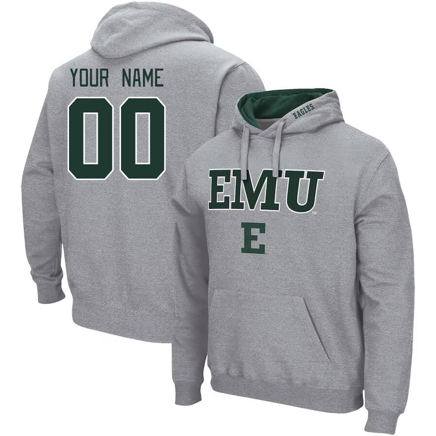 Custom Eastern Michigan Eagles Name ANd Number Hoodies-Grey